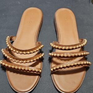 Coach Tan Sandals with Gold Beads